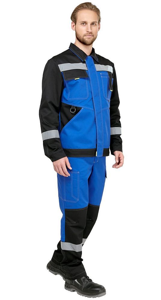 Костюм мужской рабочий летний Гудзон NEW с пк василек-черный